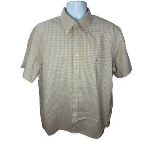 Lacoste Men’s Orange and Blue Checkered Button-Down Shirt Size 2XL 25x32